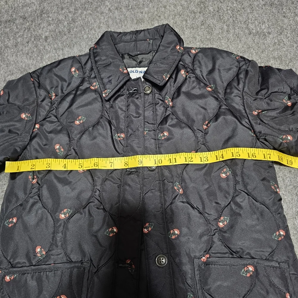 Old Navy Girls Large Quilted Floral Barn Jacket Black